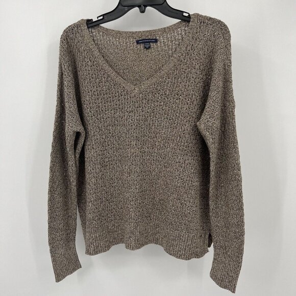 American Eagle Sweater M Open Knit Tan Oversize Boxy Womens Pullover Size Medium - Picture 1 of 9